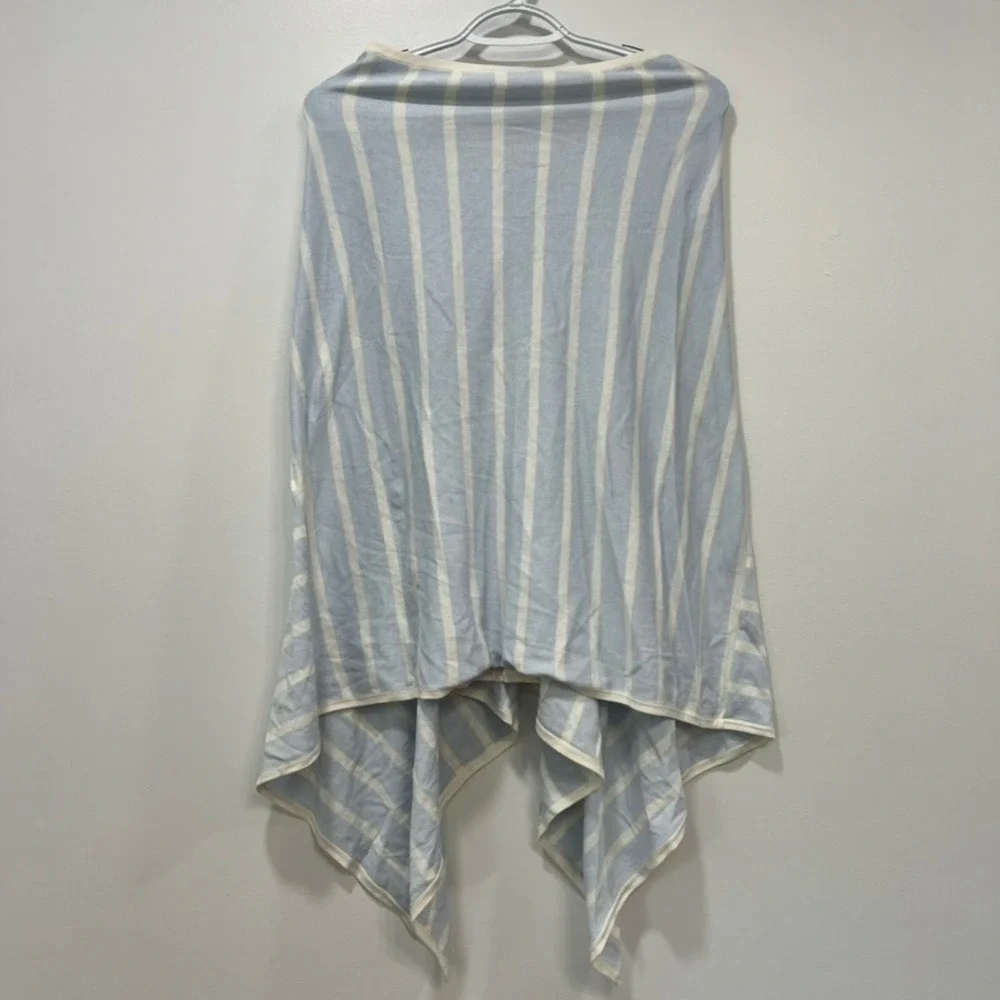J Mclaughlin Betsy Stripe Poncho‎ ONE SIZE NWT $188 Shaw Hood Loose Blue White - Picture 3 of 6